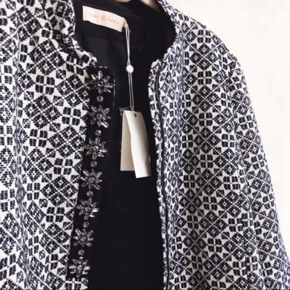 Tory Burch Navy Patterned Textured Jacket - Picture 8 of 8